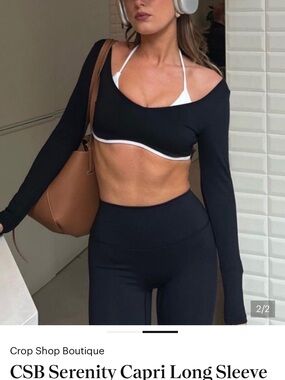 Crop Shop Boutique Black Serenity Long Sleeve Crop Top M New CSB